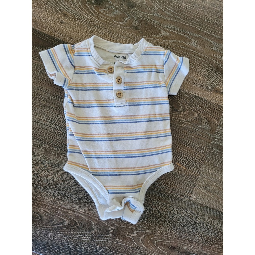 Pekkle‎ Baby Boys Striped H`enley Bodysuit Short Sleeve White Blue 6 Months #9